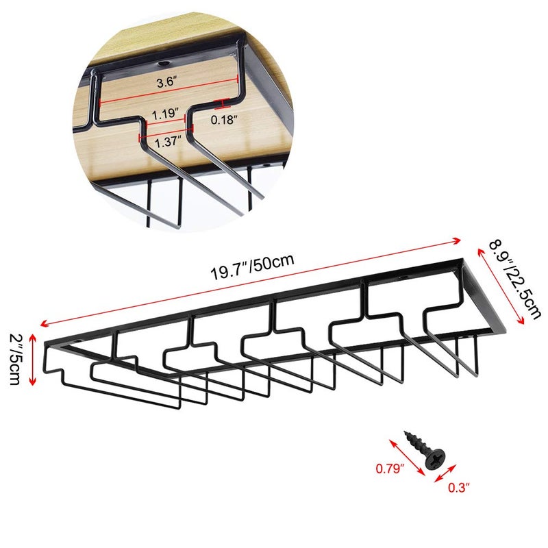 MOCOUM Wine Glasses Rack Under Cabinet Stemware Rack, Glass Hanger Rack Wire Glass Holder Storage Hanger for Cabinet Kitchen Bar (Black, 5 Rows 1 Pack) - Image 3